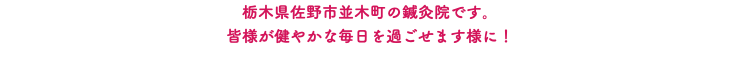 栃木県佐野市並木町の鍼灸院です。 皆様が健やかな毎日を過ごせます様に！